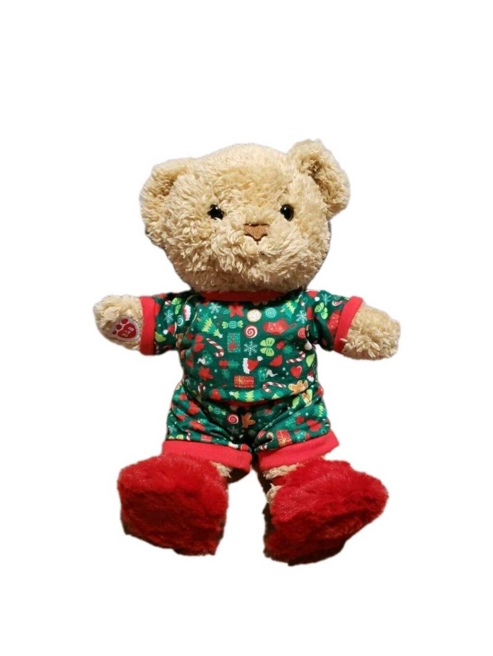 Build A Bear 12"  Christmas Bear Pajamas Slippers Holiday Festive Plush